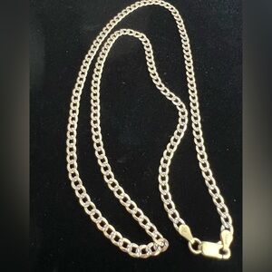 Sterling Silver 925 Diamond Cut Gold Plated Cuban Style Chain Necklace 22”